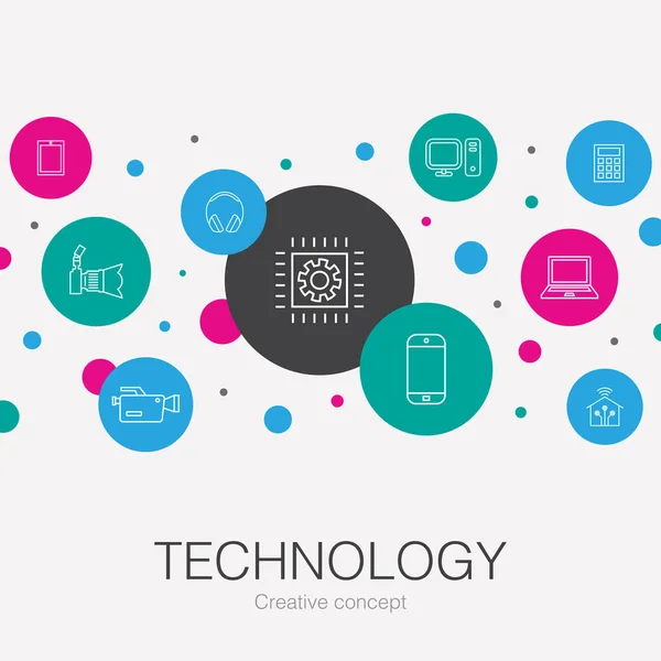Technologie modèle de cercle à la mode avec des icônes simples. Contient des éléments tels que la maison intelligente, appareil photo, tablette, smartphone icônes simples — Image vectorielle