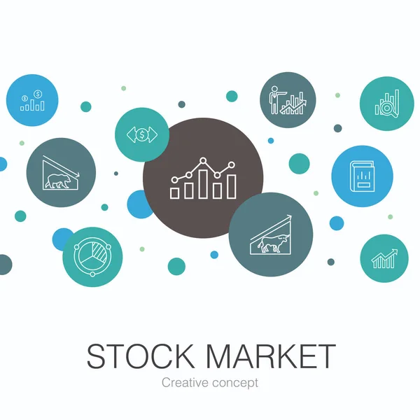 Modelo de círculo moda mercado de ações com ícones simples. Contém elementos como corretor, finanças, gráfico, quota de mercado —  Vetores de Stock