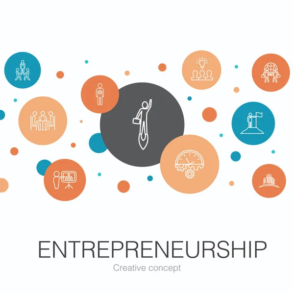 Entrepreneurship trendy circle template with simple icons. Contains such elements as Investor, Partnership, Leadership, Team building — Stock Vector