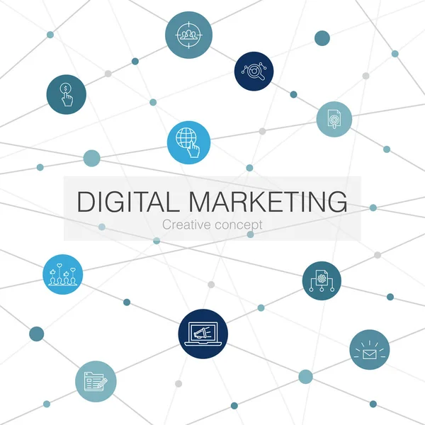 Modèle Web tendance de marketing numérique avec des icônes simples. Contient des éléments tels que Internet, Recherche marketing, Campagne sociale, Pay per click — Image vectorielle