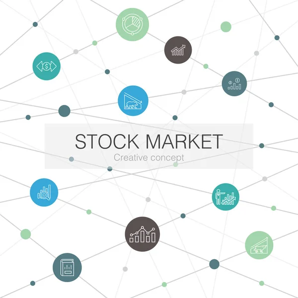 Aktiemarknaden trendiga webb mall med enkla ikoner. Innehåller sådana element som mäklare, finans, diagram, marknadsandel — Stock vektor