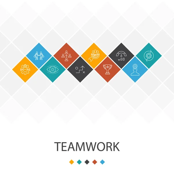 Ομαδική εργασία μοντέρνα Ui πρότυπο infographics έννοια. συνεργασία, στόχος, στρατηγική, εικονίδια επιδόσεων — Διανυσματικό Αρχείο