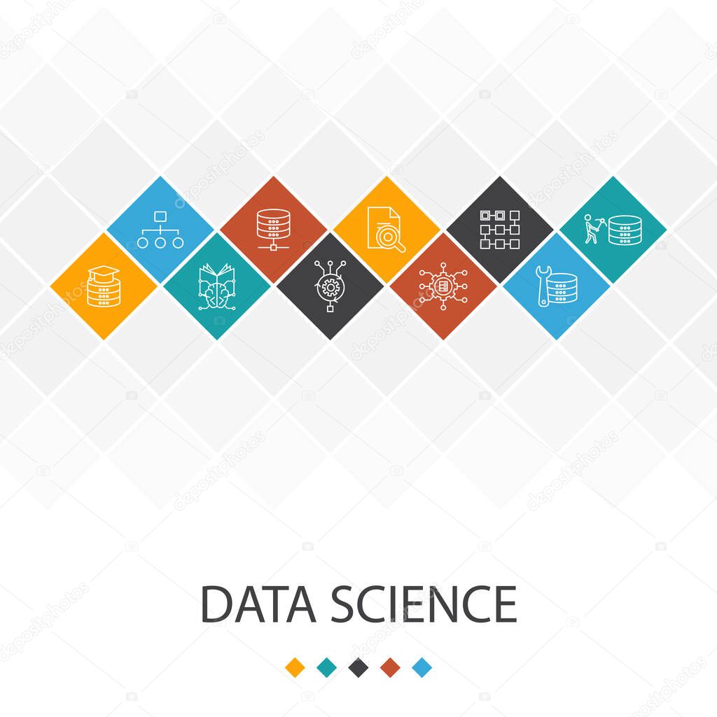 Data science trendy UI template infographics concept. machine learning, Big Data, Database, Classification icons