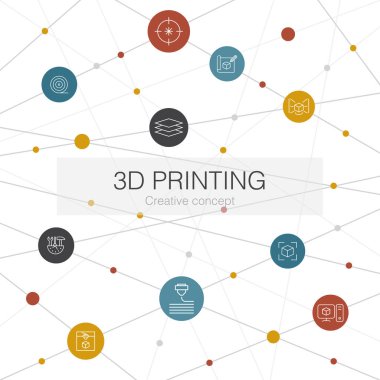 Basit simgelerle 3D yazdırma modayı. 3d yazıcı, filament, prototip, model hazırlama gibi elementler içerir