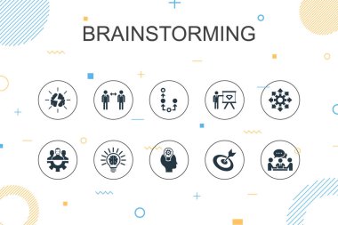 Beyin fırtınası modası Infographic şablonu. Hayal gücü, fikir, fırsat, takım çalışması simgelerine sahip ince çizgi tasarımı