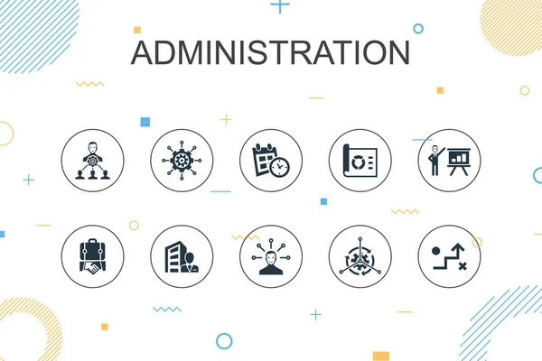 Modelo de Infográfico na moda administração. Design de linha fina com gestão, cronograma, apresentação, ícones corporativos — Vetor de Stock