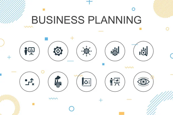 Planification d'entreprise modèle Infographie à la mode. Conception de lignes minces avec gestion, projet, recherche, icônes de stratégie — Image vectorielle