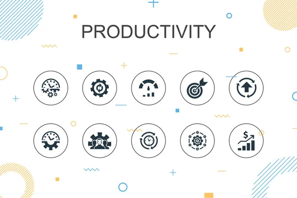 Productiviteit trendy Infographic sjabloon. Dunne lijn ontwerp met prestaties, doel, systeem, proces pictogrammen — Stockvector
