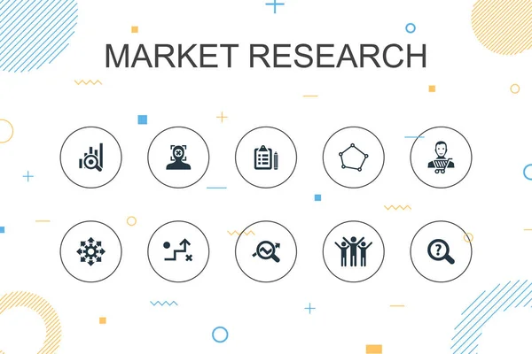 Инфографический шаблон исследования рынка. Тонкая линия дизайна со стратегией, расследование, обследование, иконки клиентов — стоковый вектор