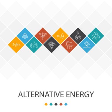 Alternatif enerji trend Ui şablon bilgi grafikleri konsepti. Güneş enerjisi, Rüzgar enerjisi, jeotermal enerji, geri dönüşüm simgeleri