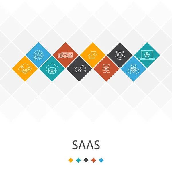Concepto de infografía de plantillas de interfaz de usuario de moda SaaS. almacenamiento en la nube, configuración, software, iconos de base de datos — Vector de stock
