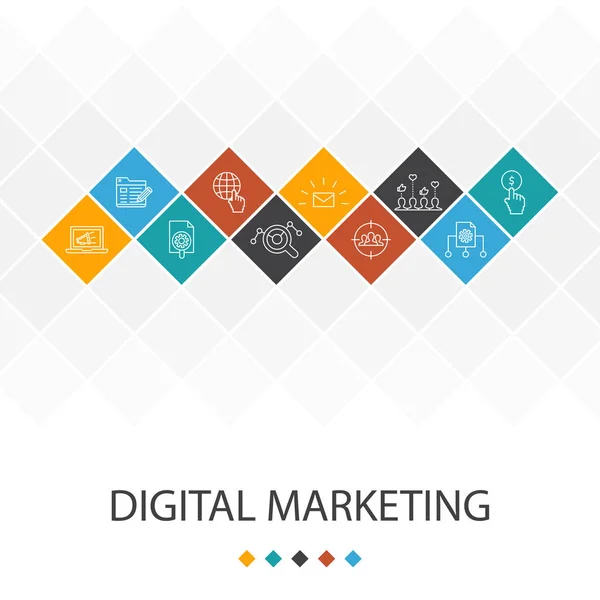 Marketing numérique tendance UI modèle infographie concept. internet, Recherche marketing, Campagne sociale, Pay per click icônes — Image vectorielle