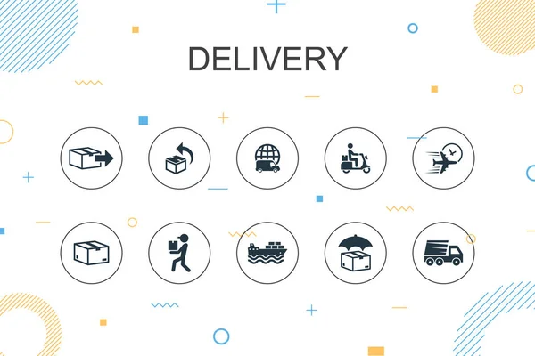 Delivery trendy Infographic template. Thin line design with return, package, courier, express delivery icons — Stock Vector