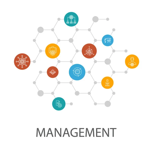 Modelo de apresentação de gerenciamento, layout de capa e infográficos. gerente, controle, organização, ícones de apresentação — Vetor de Stock