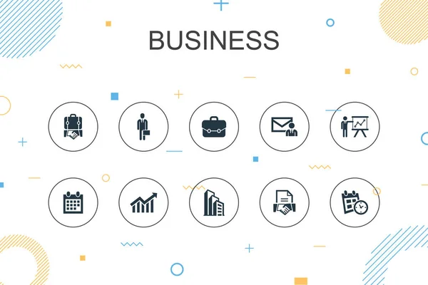Modelo de Infográfico da moda de negócios. Design de linha fina com homem de negócios, pasta, calendário, ícones de gráfico — Vetor de Stock