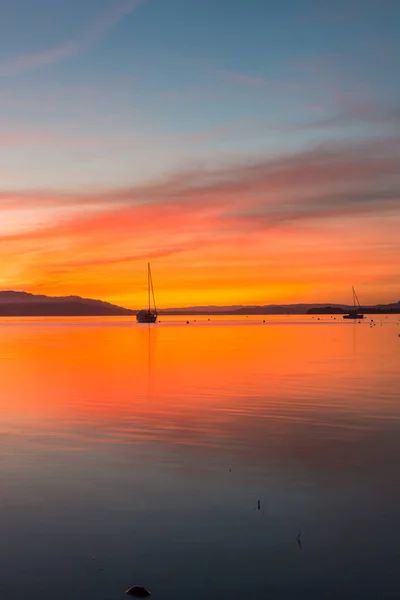 Coucher Soleil Coloré Lac Constance Allensbach Allemagne — Photo