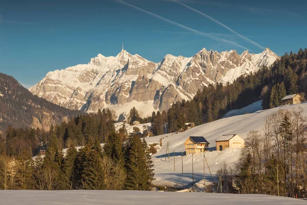 Winter Landscape Swiss Region Toggenburg View Mountain Saentis Canton Saint — Stock Photo, Image