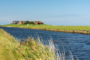 Tipik Terp, Almanya 'nın kuzeyinde Schleswig-Holstein eyâletinde, Kuzey Frizya' da Hallig Hooge 'da Tidal Creek ile birlikte.