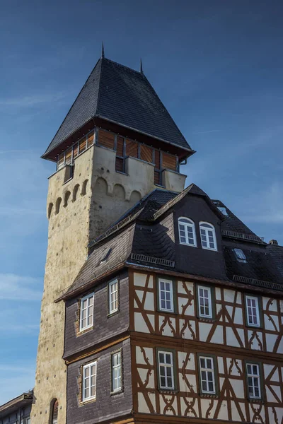 Staré Město Bad Camberg Věží Polotřísněným Domem Hesensko Německo — Stock fotografie