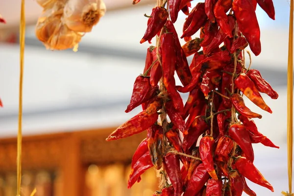 Bunch Chili Peppers Hanging — Stock Photo, Image