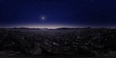 Renkli 360 derece panoramik manzara: yıldızlı gece / Samanyolu Galaksisi. (Uçak arka plakası, 3D görüntüleme bilgisayarı dijital olarak oluşturuldu.)