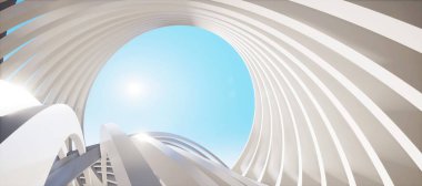 Colorful abstract panoramic background: geometric white ring.( Car backplate, 3D rendering computer digitally generated illustration.)