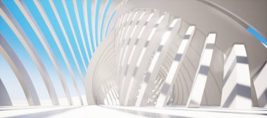Colorful abstract panoramic background: geometric white ring. ( Car backplate, 3D rendering computer digitally generated illustration.)
