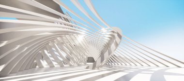 Colorful abstract panoramic background: geometric white ring. ( Car backplate, 3D rendering computer digitally generated illustration.)