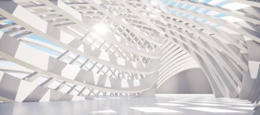 Colorful abstract panoramic background: geometric white ring.( Car backplate, 3D rendering computer digitally generated illustration.)