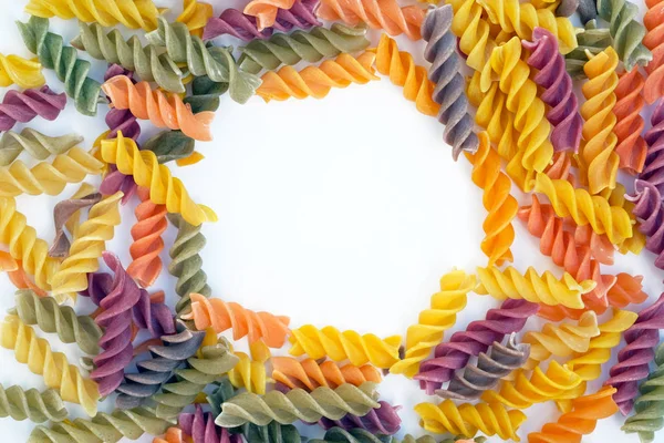 Colored Pasta Shape Spiral Pasta Different Colors Top View Mockup — Stock Photo, Image