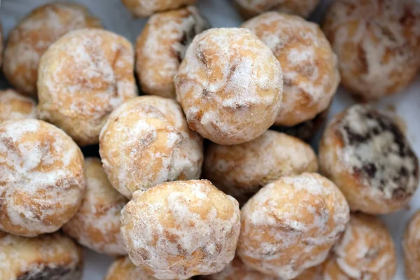 Biscotti Pan Zenzero Dolci Rotondi Con Zucchero Bianco Glassa Vista — Foto Stock