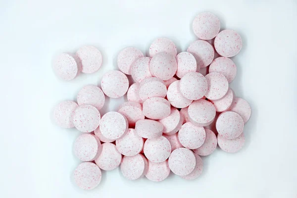 Pink Pills Gray Background Top View Vitamins B12 Useful Food — Stock Photo, Image