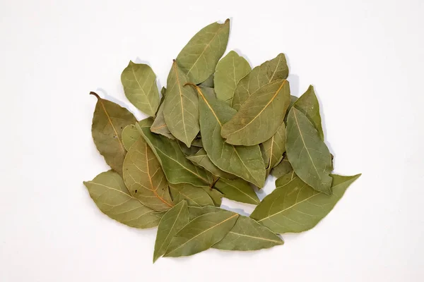 Blad Lagerblad Vit Bakgrund Torkade Lagerblad Ovanifrån Säsonger Från Växter — Stockfoto