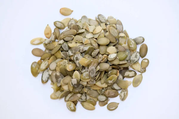 Raw Peeled Pumpkin Seeds Top View Green Pumpkin Seeds White — 스톡 사진