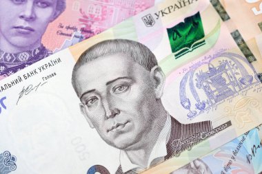 Money currency of Ukraine. Ukrainian banknotes. Banknote of 500 hryvnias close up. 