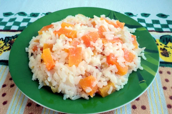 Dairy Rice Porridge Pumpkin Dishes Children Homemade — Stock Photo, Image