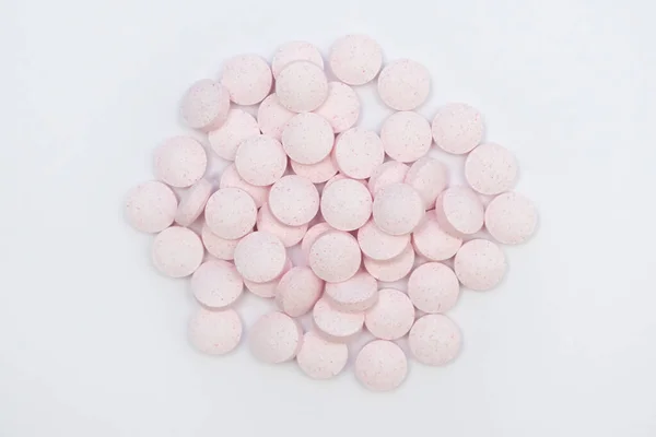 Pink Pills White Background Top View Vitamins B12 Useful Food — Stock Photo, Image