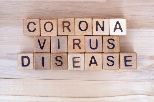 Napis Korona Wirusa Choroby Drewnianym Tle Widok Góry Epidemia Wirusa — Zdjęcie stockowe