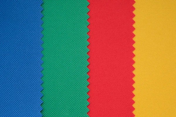 Samples Fabrics Different Colors Blue Green Red Piece Fabric Texture — Stock Photo, Image