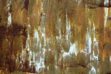 Eskimiş paslı metal doku arka planı. Yeşil yaşlı demir yüzey soyut grunge arkaplan. Soyulmuş boya ve aşındırılmış metal kapılar.