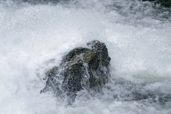 Rápida Espuma Agua Sobre Una Roca Río — Foto de Stock
