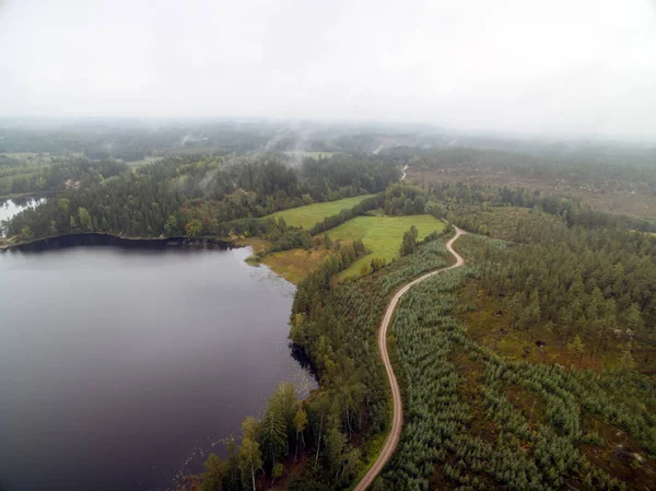 Trädbevuxna landskap med en sjö — Stockfoto