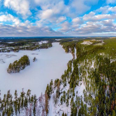 Orman ve kar ile kışın donmuş manzara zemin kaplı