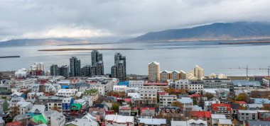 Reykjavik, İzlanda-19 Ekim: Reykjavik üzerinde Panorama manzarası
