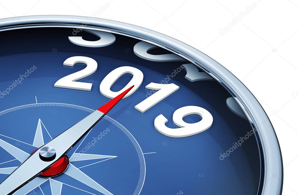 3D rendering of an compass with the year 2019