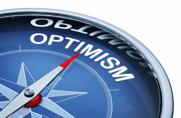 Vykreslování Kompas Optimismem Slovo — Stock fotografie