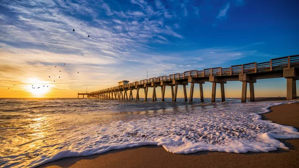 Solnedgång Vid Piren Venice Florida — Stockfoto