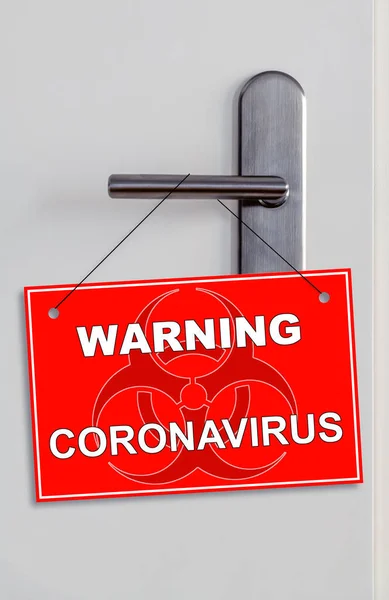 closed door with a corona warning