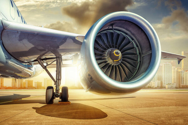 jet engine of an modern airliner against a skyline