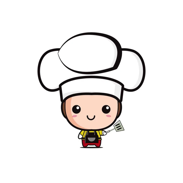 Cute Chef Holding Spatula White Background — Stock Vector